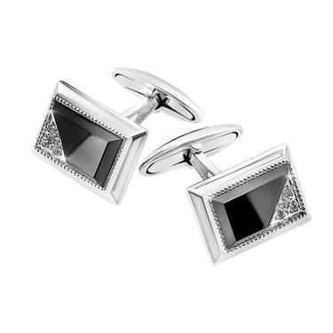 Серебряные запонки, покрытие родий, со вставками из фианитов