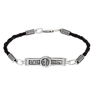 Браслет из экокожи с серебряной вставкой 