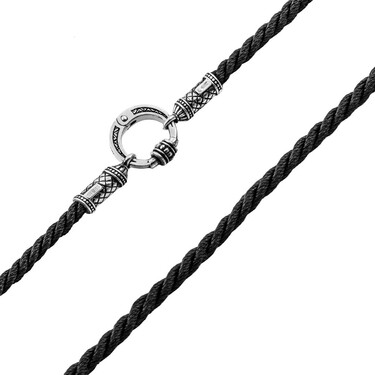 Ювелирный шнурок Гайтан черный, Шелк 3 мм с серебряным замком, Чернение