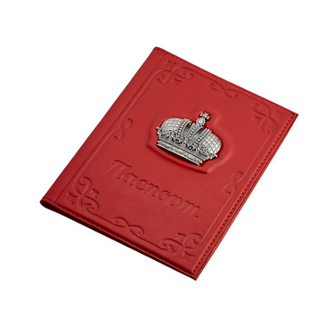Красная кожаная обложка для паспорта с серебряной вставкой 