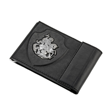 Кожаный зажим для денег / купюр с серебряной вставкой 