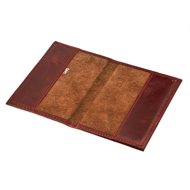 Кожаная обложка для паспорта на магните с серебряным гербом РФ коричневая