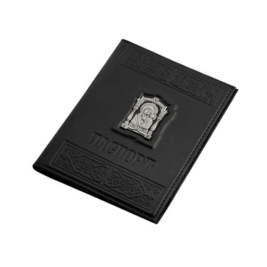 Кожаная обложка для паспорта с серебряной вставкой 