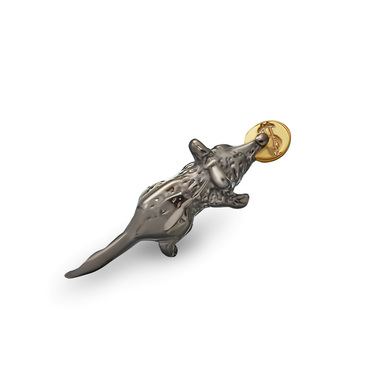 Серебряный талисман "Кошельковая мышь" в капсуле на магните, черный родий, позолота