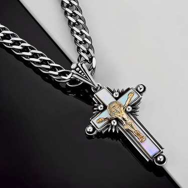 Серебряный православный крест с золотой накладкой и перламутром