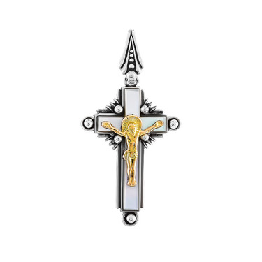 Серебряный православный крест с золотой накладкой и перламутром