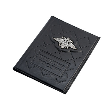 Кожаная обложка для паспорта "Полиция России" с серебряным двуглавым орлом, чернение