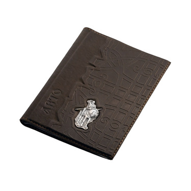 Кожаная обложка для автодокументов с серебряной вставкой 