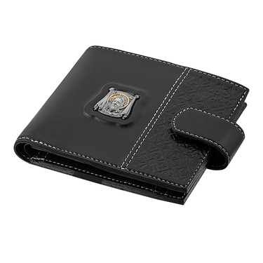 Кожаный кошелек с серебряной вставкой "Икона" и магнитным замком, чернение