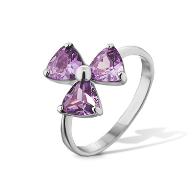 Серебряное женское кольцо "Цветок" с фиолетовыми фианитами, родий