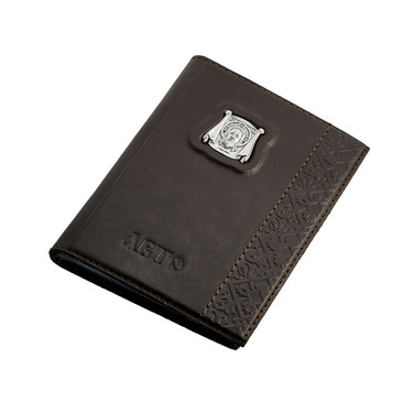 Кожаная обложка для автодокументов с серебряной вставкой 