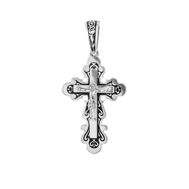 Серебряный мужской крест с черной эмалью