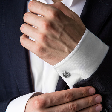 Серебряные запонки моряка со штурвалом и якорем