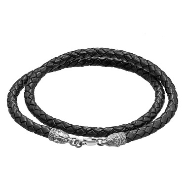 Ювелирный шнурок Гайтан черный, Натуральная плетеная кожа 6 мм с замком 