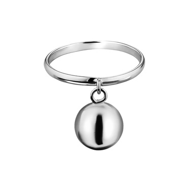 Узкое серебряное женское кольцо с подвеской "Шарик", родий