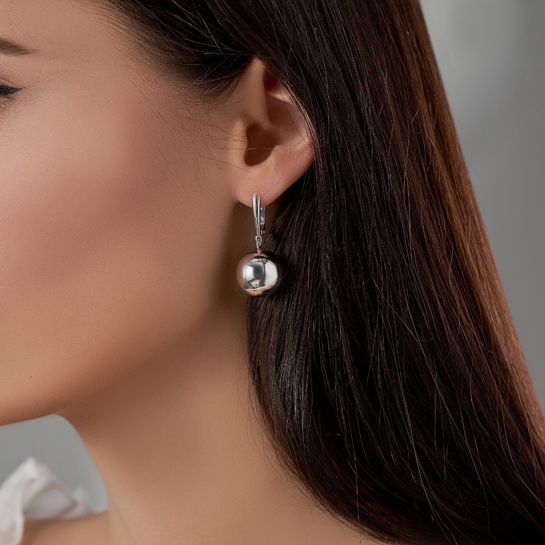 Серебряные серьги Шары 16мм, английский замок, родирование Серьги,Серебро,с вставкой Без вставок,с замком Английский,РОССИЯ