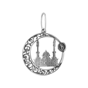 Серебряная мусульманская подвеска с фианитом, чернение