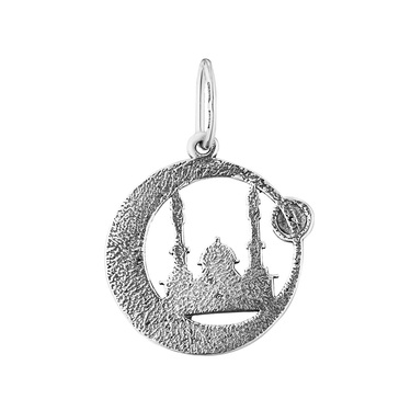 Серебряная мусульманская подвеска с фианитом, малая, чернение