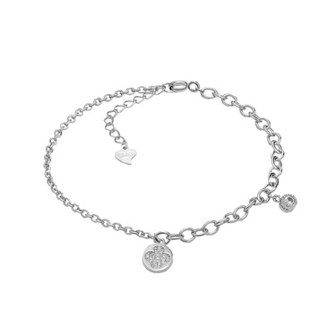 Серебряный женский браслет из двух цепей разной ширины, с подвеской-четырехлистником, цирконии