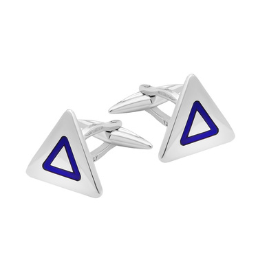Серебряные треугольные запонки с синей эмалью, покрытие родий