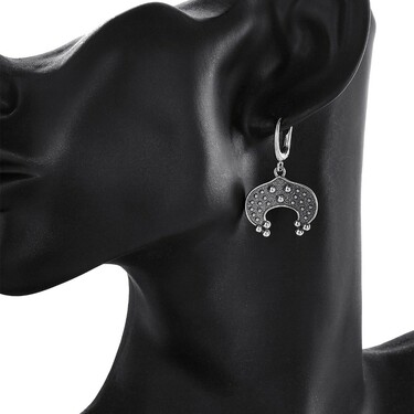 Серебряные длинные двусторонние серьги с подвесками 