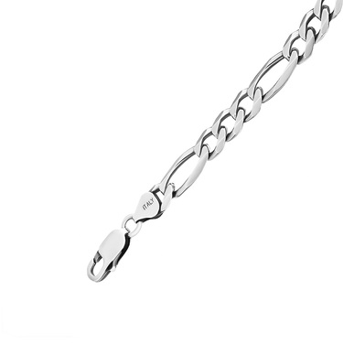 Серебряная мужская цепь, плетение Картье (Фигаро), чернение, ширина 0,8 см