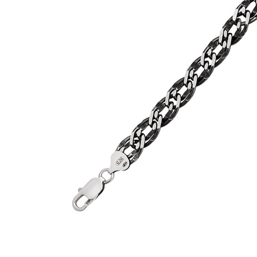 Серебряная мужская цепь, плетение Двойной Ромб, чернение, ширина 0,9 см