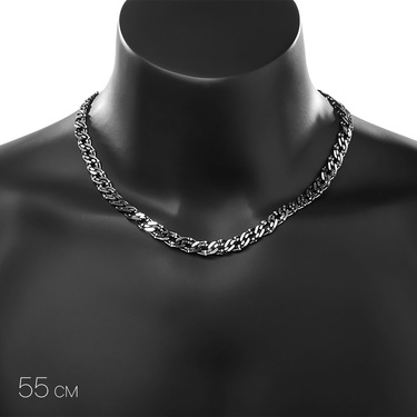 Серебряная мужская цепь, плетение Двойной Ромб, чернение, ширина 0,9 см