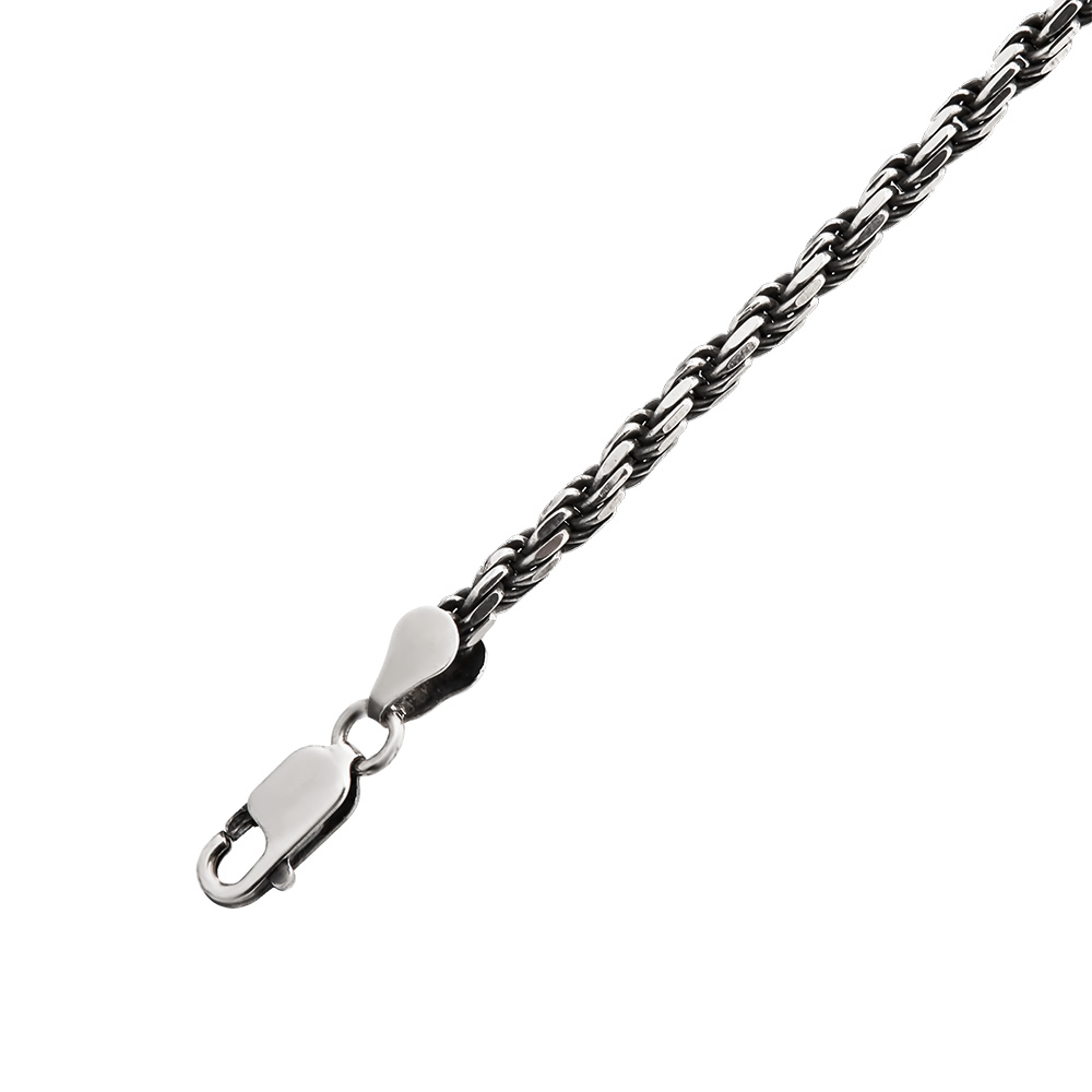 Серебряный мужской браслет, плетение Кордовое, чернение, ширина 2,9 мм Браслет на руку,Серебро,с вставкой Без вставок,с замком Карабинный,ИТАЛИЯ