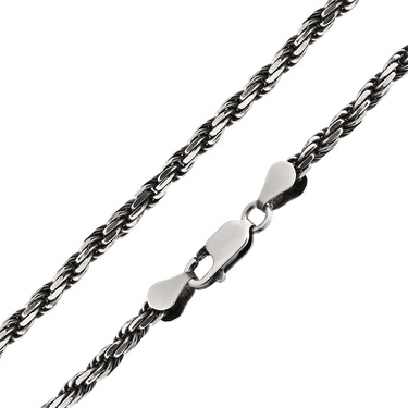 Серебряная мужская цепь, плетение Кордовое, чернение, ширина 3,3 мм