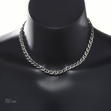 Серебряная мужская цепь, плетение Морской Якорь, чернение, ширина 0,8 см