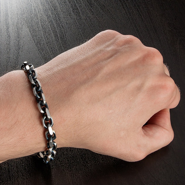 Серебряный мужской браслет, плетение Якорь, палладирование, ширина 0,8 см