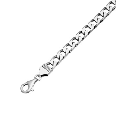 Серебряная мужская цепь, плетение Панцирь, родирование, ширина 7,6 мм