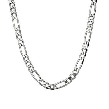 Серебряная мужская цепь, плетение Картье (Фигаро), родирование, ширина 6,4 мм