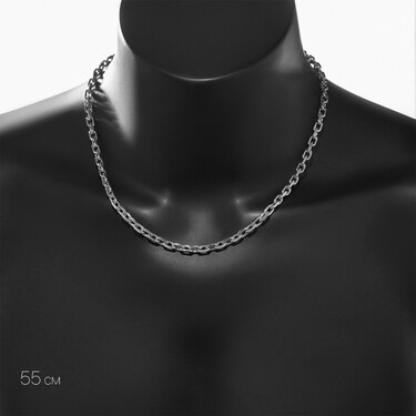 Серебряная мужская цепь, плетение Якорное, родирование, ширина 4,9 мм