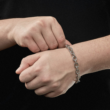 Серебряный мужской браслет, плетение Якорное, в родии, ширина 1 см