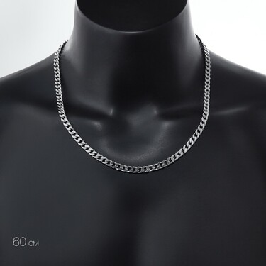 Серебряная мужская цепь, плетение Панцирь, родирование, ширина 5,8 мм