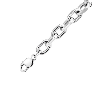 Широкая серебряная мужская цепь, плетение Якорное, родирование, ширина 0,9 см