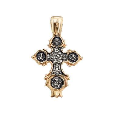 Серебряный двусторонний православный крест с распятием, чернение, позолота