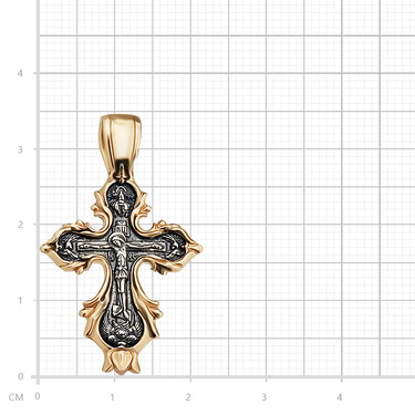 Серебряный двусторонний православный крест с распятием, чернение, позолота