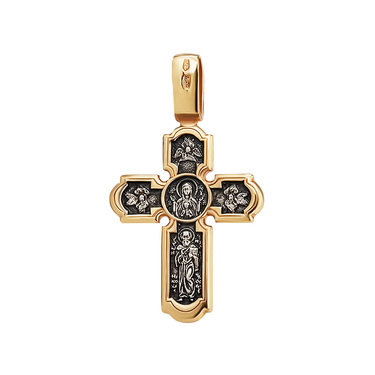 Серебряный двусторонний православный крест с распятием, чернение с позолотой