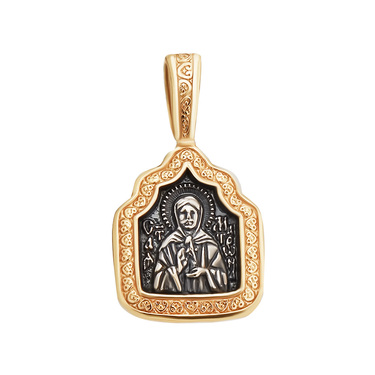Серебряный двусторонний православный кулон "Св. Матрона", чернение, позолота