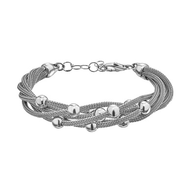 Широкий серебряный женский браслет с шариками, плетение Шнурок, 1,5 см, родирование