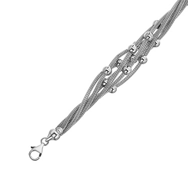 Широкий серебряный женский браслет с шариками, плетение Шнурок, 1,5 см, родирование