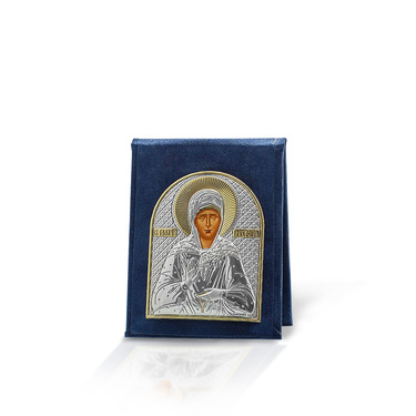 Икона в автомобиль Святая Матрона Московская, в бархатном чехле, шелкография, позолота, 7,2х9,3 см