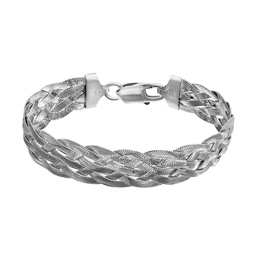 Серебряный женский браслет Плетенка, ширина 1,3 см, родирование