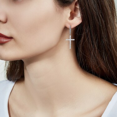 Серебряные серьги дорожки с подвеской 