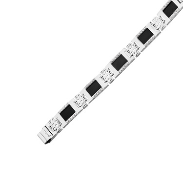 Серебряный мужской браслет, полужесткое плетение, с ониксом и фианитом, в родии, 0,9 см