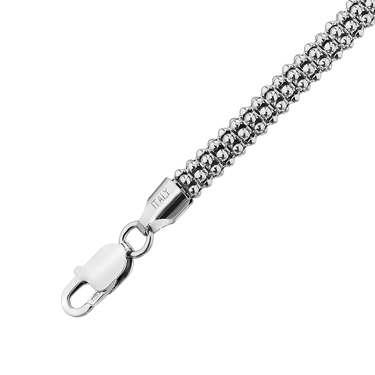 Серебряный женский браслет, плетение Попкорн, ширина 6 мм, родирование