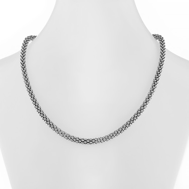 Серебряная женская цепочка, плетение Попкорн, ширина 6 мм, родирование